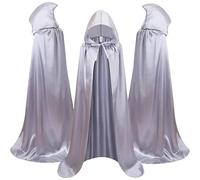 Cape à capuche pleine longueur en velours pour adulte UK Halloween Noël Maxi Cape Cosplay Vampire Party Mascarade Cape Costume, gris, M
