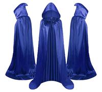 Cape à capuche pleine longueur en velours pour adulte UK Halloween Noël Maxi Cape Cosplay Vampire Party Mascarade Cape Costume, bleu, M