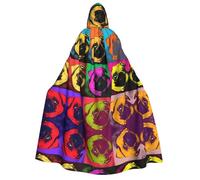 Cape à capuche Pop Art Carlin pour adulte - Costume de cosplay, cape sur le thème du magicien - Parfaite pour Halloween, Pâques et carnaval