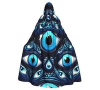 Cape à capuche pour adulte avec perles bleu turc et mauvais œil
