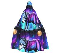 Cape à capuche pour adulte Halloween, cape à capuche super grande imprimée loup galaxie avec nœud papillon