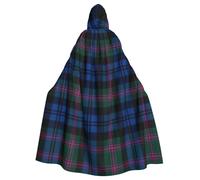 Cape à capuche pour adulte Motif tartan écossais Bleu et vert 145 cm