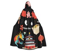 Cape à capuche pour adultes avec impression de symboles de la culture chinoise, robe d'Halloween, cape de sorcière, costume de cosplay pour homme et femme