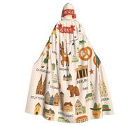 Cape à capuche pour adultes avec imprimé carte d'icônes de voyage en Allemagne, robe d'Halloween, cape à capuche, sorcière, costume de cosplay pour homme et femme
