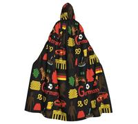 Cape à capuche pour adultes avec symboles allemands et impression culturelle, robe d'Halloween, cape à capuche, sorcière, costume de cosplay pour homme et femme