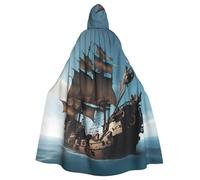 Cape à capuche pour adultes - Imprimé bateau pirate - Cape d'Halloween - Costume de sorcière - Cosplay pour homme et femme