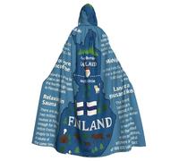 Cape à capuche pour adultes, motif carte de la Finlande avec divers exploits imprimés, robe d'Halloween, cape à capuche, sorcière, costume de cosplay pour homme et femme