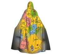 Cape à capuche pour adultes, motif carte de l'Allemagne avec imprimé coloré, robe d'Halloween, cape à capuche, sorcière, déguisements de sorcière pour homme et femme