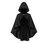 Cape à capuche pour femmes - Peignoir doux pour Halloween, cosplay, costume médiéval - Cape courte pour filles, fête, carnaval, spectacle, maison, école, bal masqué, Noir , Refer to description