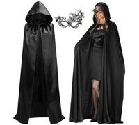 Cape à Capuche Unisexe, Deguisement Halloween Femme Homme, Cosplay Costume Halloween Party Déguisement Wicca Vampire Cape Longue Noir pour Hommes, Femmes et Enfants, Halloween, Carnaval et Les Fêtes