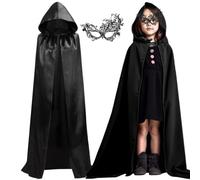 Cape à Capuche Unisexe, Deguisement Halloween Femme Homme, Cosplay Costume Halloween Party Déguisement Wicca Vampire Cape Longue Noir pour Hommes, Femmes et Enfants, Halloween, Carnaval et Les Fêtes