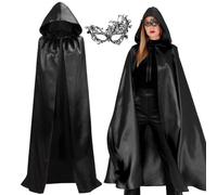 Cape à Capuche Unisexe, Deguisement Halloween Femme Homme, Cosplay Costume Halloween Party Déguisement Wicca Vampire Cape Longue Noir pour Hommes, Femmes et Enfants, Halloween, Carnaval et Les Fêtes