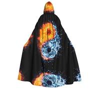 Cape à capuche Yin Yang Fire Water pour adulte - Costume Cosplay - Cape sur le thème du magicien - Parfaite pour Halloween, Pâques et carnaval