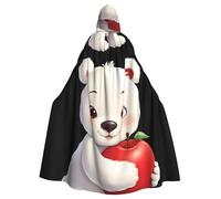 Cape à capuche YYHHAOFA pour adulte Motif petit ours blanc et pomme rouge Super Large Cape à capuche avec nœud papillon