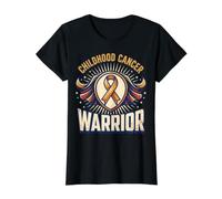 Cape à Ruban doré pour Sensibilisation aux Guerriers du Cancer de l'enfance T-Shirt Graphique avec Valeur, Femme, Noir, L
