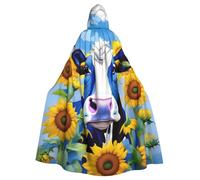 Cape bleue de vache avec tournesols avec capuche pour Halloween, magicien, robe longue pour femme et homme, costume de jeu de rôle