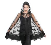 CAPE CAPUCHE TULLE CHAUVE-SOURIS 78CM NOIR ADULTE