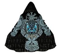 Cape Capuche Viking pour Homme, Manteau Nordique Faux Cachemire Peignoir Veste Cosplay d'impression 3D Chaud d'hiver,Fenrir,5XL