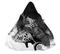 Cape Capuche Viking pour Homme, Manteau Nordique Faux Cachemire Peignoir Veste Cosplay d'impression 3D Chaud d'hiver,Hati sköll,L