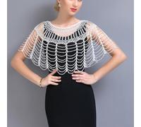 Cape châle à perles pour femme combinant silhouette garçonne années 1920 décoration art déco et fonctionnalité de soirée (blanc)