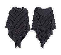 Cape châle enveloppant long tricoté à boutons pull poncho pour femme ourlet asymétrique cape châle pull doux avec pompons châles tricotés écharpe à franges pull capes cadeaux taille unique, gris