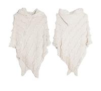 Cape châle enveloppant long tricoté à boutons pull poncho pour femme ourlet asymétrique cape châle pull doux avec pompons châles tricotés écharpe à franges pull capes cadeaux taille unique, beige
