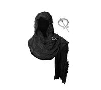 Cape, châle médiéval, châle long avec broche, à capuche de la Renaissance, Shaw, capuche chamane (Noir)