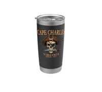 Cape Charles Virginia Crâne de pirate depuis 1607 Orange Gobelet isotherme en acier inoxydable double paroi
