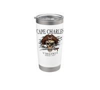 Cape Charles Virginia Pirate Skull Since 1607 Noir Gobelet isotherme en acier inoxydable double paroi