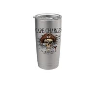 Cape Charles Virginia Pirate Skull Since 1607 Noir Gobelet isotherme en acier inoxydable double paroi