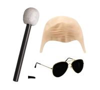 Cape chauve avec lunettes et microphone pour femmes et hommes, camhear Baldcap en latex brillant réaliste pour les costumes de cosplay d'Halloween, la performance théâtrale, la fête de fantaisie