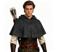 Cape Courte Médiévale Cape à Capuche de la Renaissance pour Femmes Hommes | Costume de Ranger Elfe Voleur Archer Paysan Moine Sorcier Bourreau Chevalier Viking Accessoire d’Halloween Cosplay Déguisé