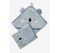 Cape de bain à capuche brodée animaux bleu 100X100