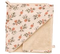 Cape de bain bambou et gant fleurs et beige