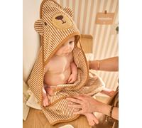 VERTBAUDET Cape de bain et gant de toilette PETIT OURS, avec coton recylé rayé beige 100X100