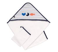 Cape de bain et gant en double gaze de coton et éponge - baby sailor blanc 75X75