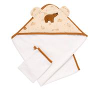 Cape de bain et gant en double gaze de coton et éponge - orsino beige 75X75