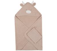 NOUKIE'S - Cape de Bain et Gant de Toilette en éponge pour bébé - Coton - Beige - Fluffy Cow - Idéal dès la Naissance