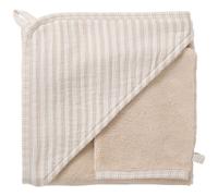 Cape de bain + gant beige, blanc 70X70