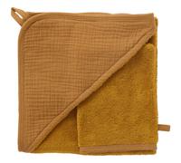 Cape de bain + gant bambou et gaze havane