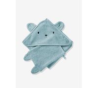 VERTBAUDET Cape de bain + gant coton bio bleu océan 70X70