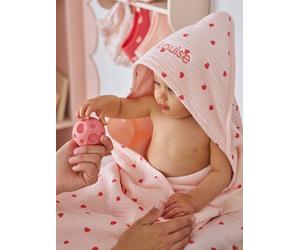Cape de bain + gant de toilette MON COEUR rose imprimé 100X100