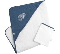 Cape de bain et gant en coton matelassé et éponge