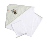 Cape de bain 75x75cm plus gant en coton blanc