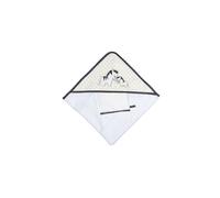 Cape de bain plus gant en coton - pluche et pompon blanc 75X75