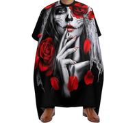 Cape de Barbier Crâne en sucre mexicain à la rose rouge, Professionnelle Capes de Salon de Coiffure Imperméable Cape de Cheveux pour Adolescents Salon 140X168cm