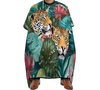 Cape De Barbier Leopard And Tropical Plants Cape De Coiffeur Lavable Cape De Coupe De Cheveux Professionnelle Cape De Coiffure Pour Protection Du Vêtement Teinture Accessoires De Salon 140x168cm