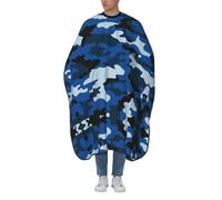 Cape de barbier professionnelle avec encolure réglable - Grande taille - Imprimé camouflage bleu - Pour homme, femme et enfant