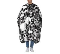 Cape de barbier professionnelle avec encolure réglable - Grande taille - Imprimé tête de mort - Noir - Pour homme, femme et enfant