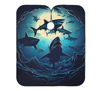 Cape De Barbier Silhouettes Of Sharks Against A Dark With Moon On The Cape De Coiffeur Lavable Cape De Coupe De Cheveux Antistatique Cape De Coiffure Pour Accessoires De Salon 140x168cm
